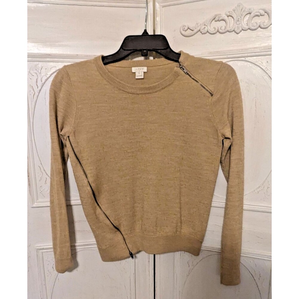 J CREW Camel Merino Wool Sweater with Asymmetrical Zipper Details - C7726 - Sz S